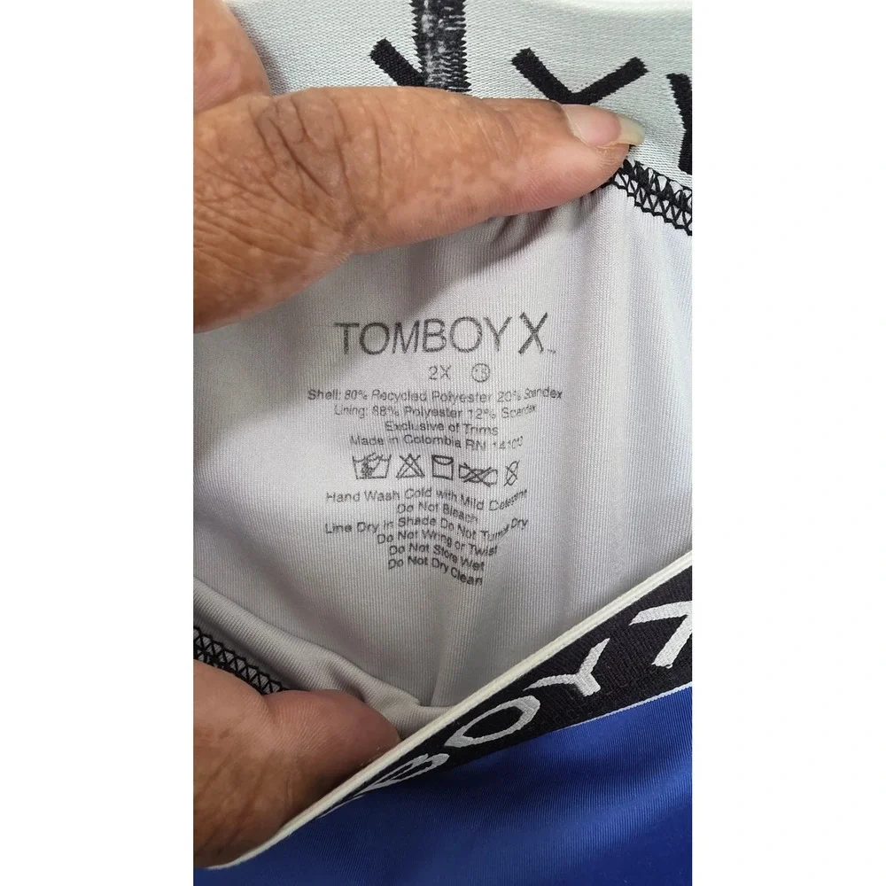 TomboyX Sport Shorts Unisex 2X Blue White 9 Inch Activewear Pocket Plus Size